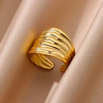 Stainless Steel Flower Open Ring Women Gold Geometric Hollow Jewelry