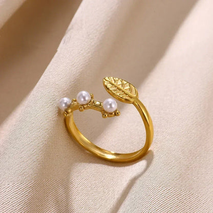 Stainless Steel Flower Open Ring Women Gold Geometric Hollow Jewelry