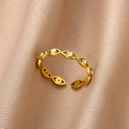 Stainless Steel Flower Open Ring Women Gold Geometric Hollow Jewelry