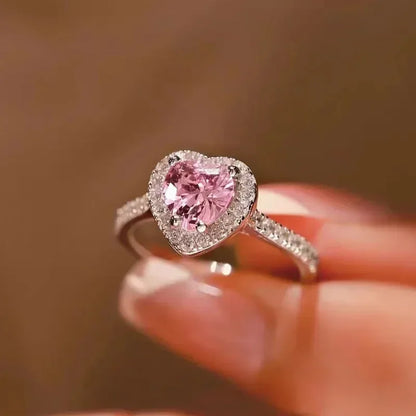 Peach Heart Zircon Ring Women Love Shape Fashion Jewelry 2025