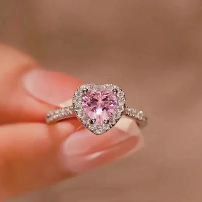 Peach Heart Zircon Ring Women Love Shape Fashion Jewelry 2025