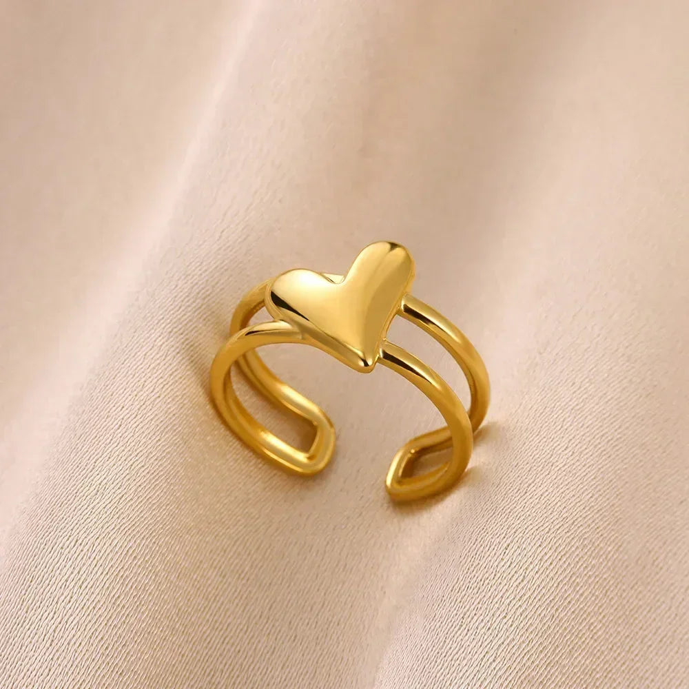 Stainless Steel Flower Open Ring Women Gold Geometric Hollow Jewelry