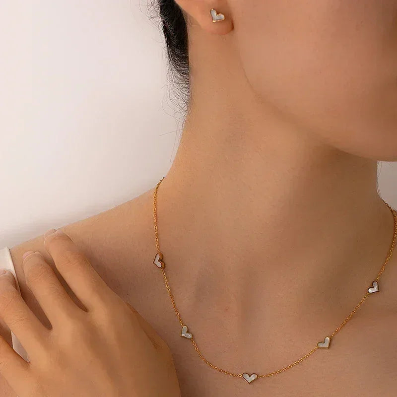 316L Stainless Steel Heart Shell Jewelry Set Necklace Bracelet Earrings