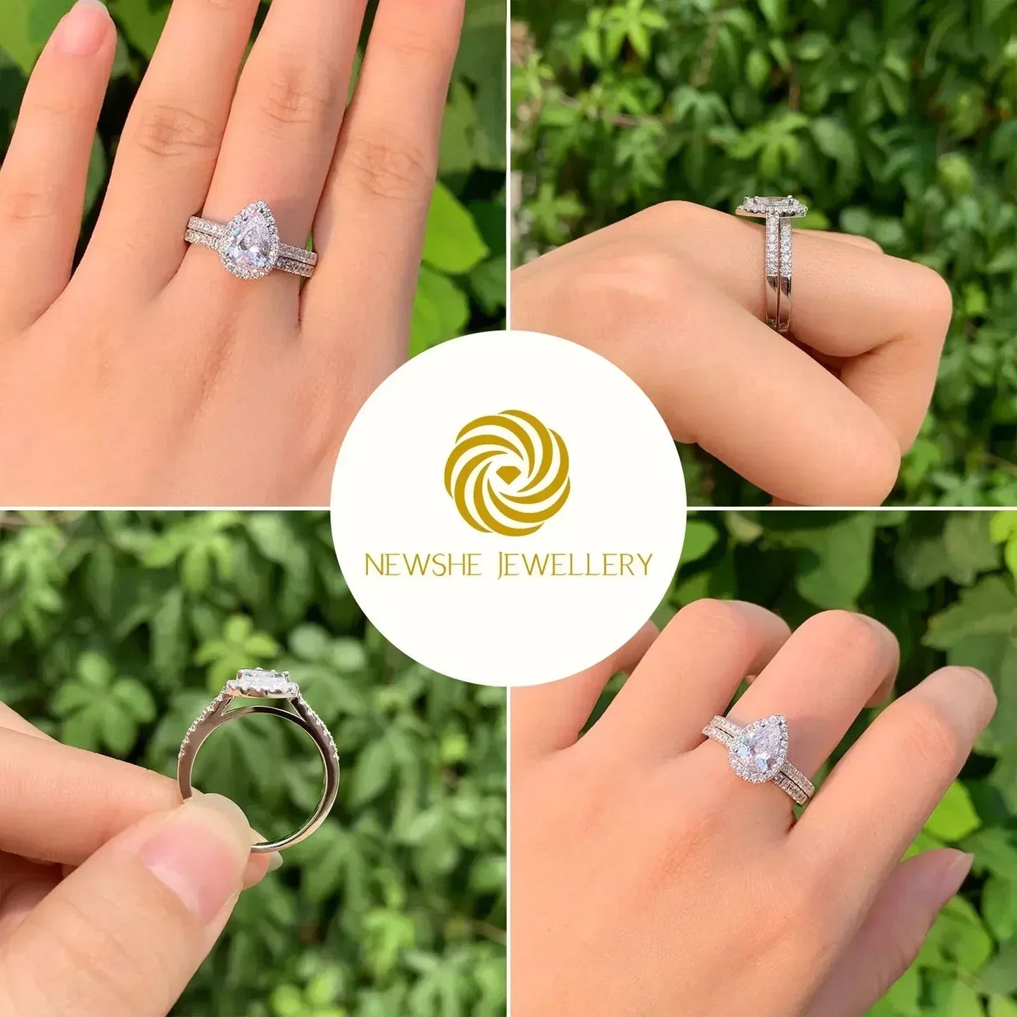 Teardrop Engagement Ring Set 925 Silver Wedding Bridal Jewelry