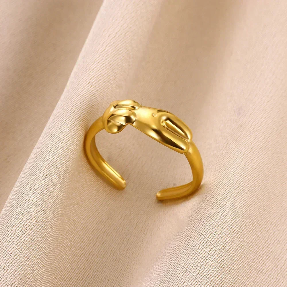 Stainless Steel Flower Open Ring Women Gold Geometric Hollow Jewelry