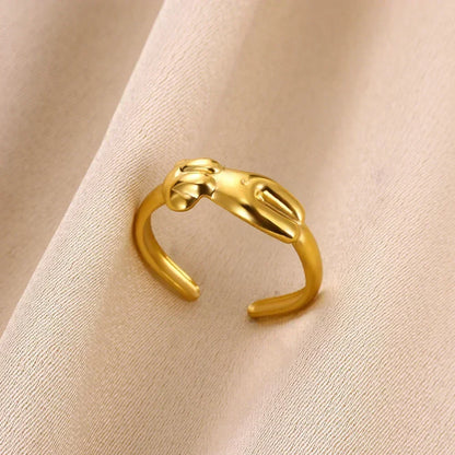 Stainless Steel Flower Open Ring Women Gold Geometric Hollow Jewelry