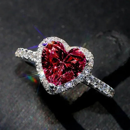 Peach Heart Zircon Ring Women Love Shape Fashion Jewelry 2025