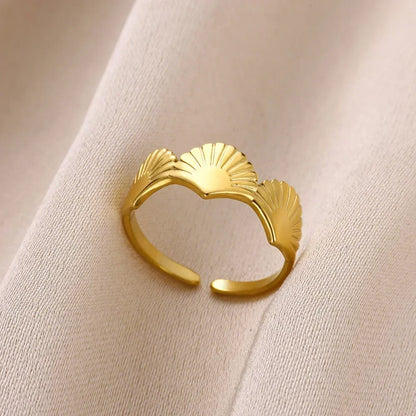 Stainless Steel Flower Open Ring Women Gold Geometric Hollow Jewelry