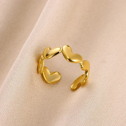 Stainless Steel Flower Open Ring Women Gold Geometric Hollow Jewelry