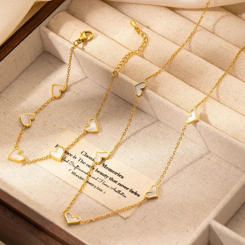 316L Stainless Steel Heart Shell Jewelry Set Necklace Bracelet Earrings