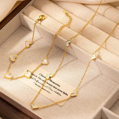 316L Stainless Steel Heart Shell Jewelry Set Necklace Bracelet Earrings