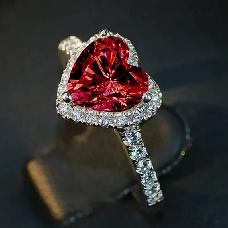 Peach Heart Zircon Ring Women Love Shape Fashion Jewelry 2025