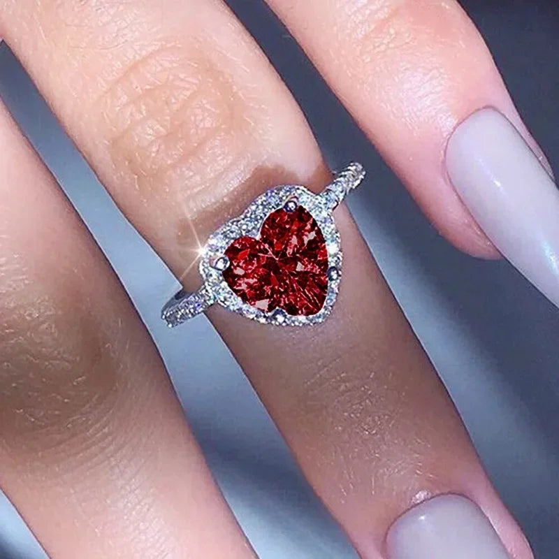 Peach Heart Zircon Ring Women Love Shape Fashion Jewelry 2025