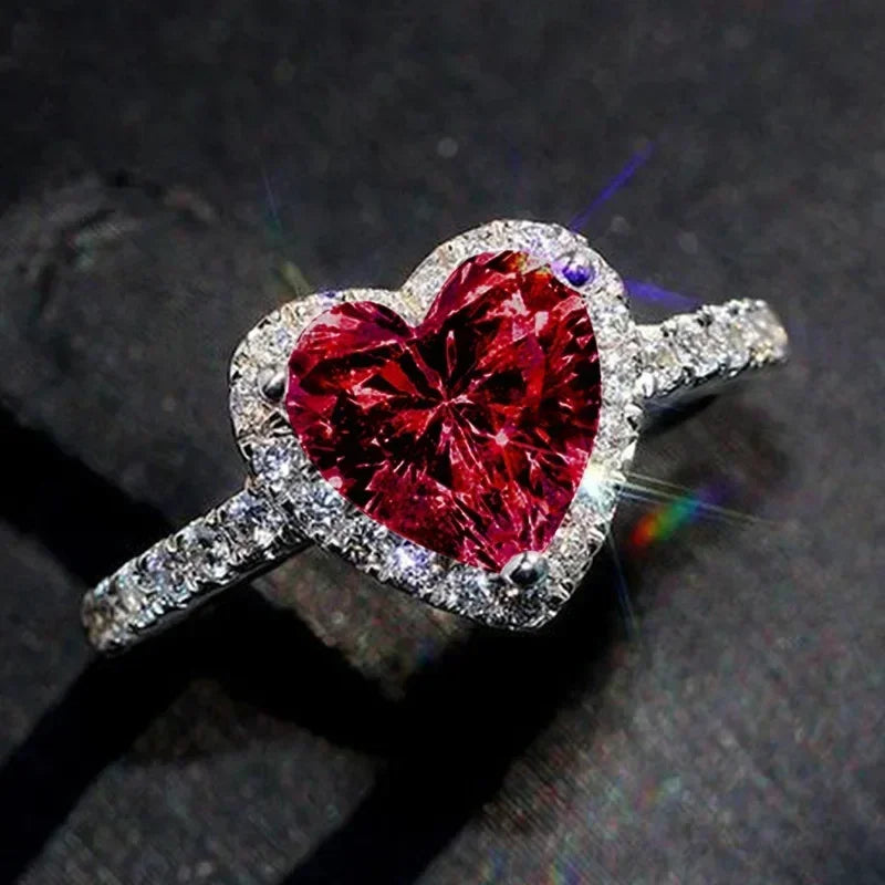 Peach Heart Zircon Ring Women Love Shape Fashion Jewelry 2025