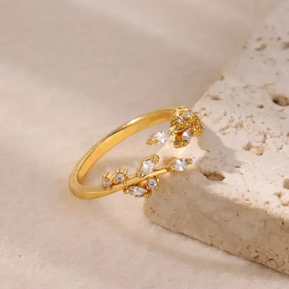 Stainless Steel Flower Open Ring Women Gold Geometric Hollow Jewelry