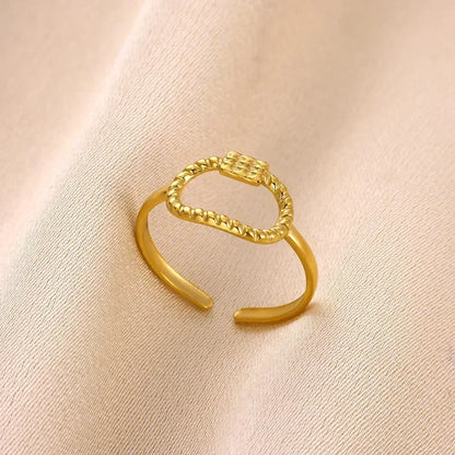 Stainless Steel Flower Open Ring Women Gold Geometric Hollow Jewelry