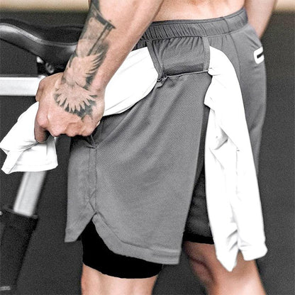 Men’s Camo 2-in-1 Running Shorts Quick Dry Gym Workout Shorts