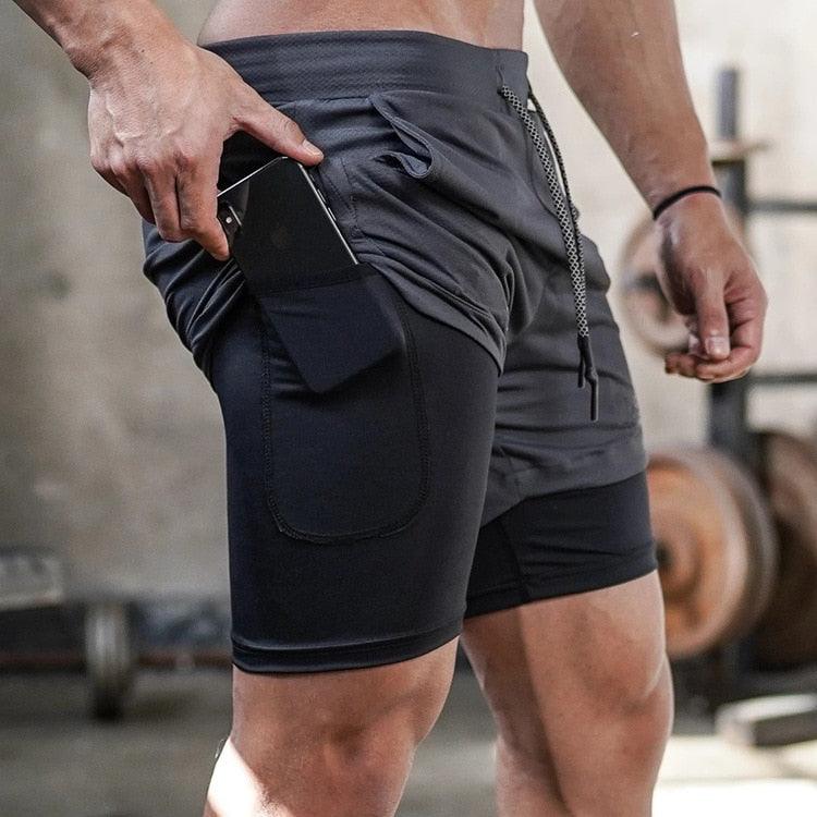 Men’s Camo 2-in-1 Running Shorts Quick Dry Gym Workout Shorts
