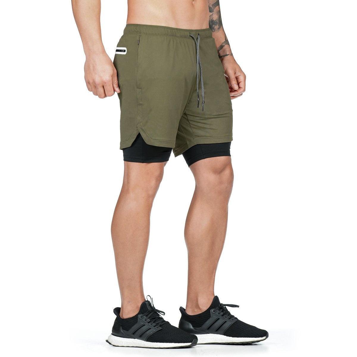 Men’s Camo 2-in-1 Running Shorts Quick Dry Gym Workout Shorts