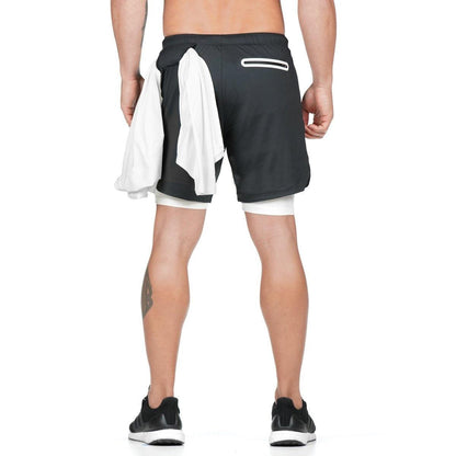 Men’s Camo 2-in-1 Running Shorts Quick Dry Gym Workout Shorts