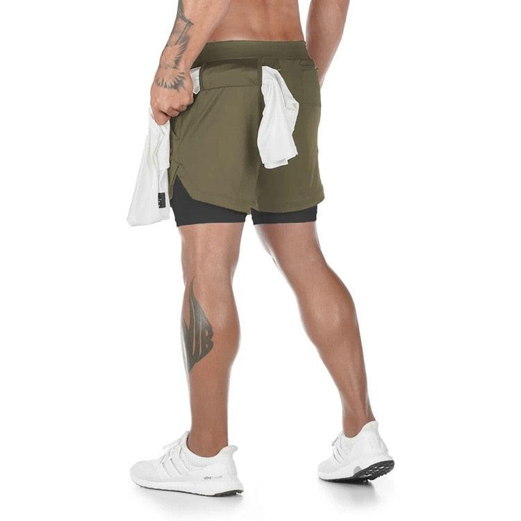 Men’s Camo 2-in-1 Running Shorts Quick Dry Gym Workout Shorts
