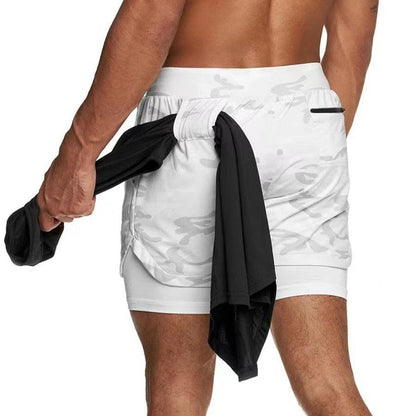 Men’s Camo 2-in-1 Running Shorts Quick Dry Gym Workout Shorts