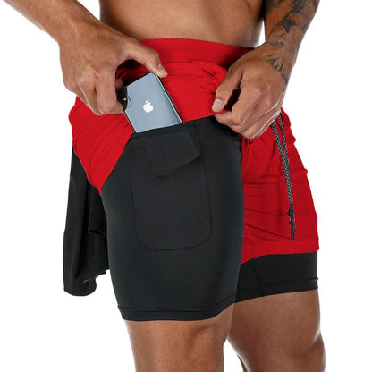 Men’s Camo 2-in-1 Running Shorts Quick Dry Gym Workout Shorts
