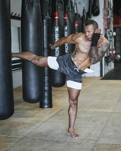 Men’s Camo 2-in-1 Running Shorts Quick Dry Gym Workout Shorts