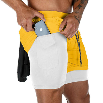 Men’s Camo 2-in-1 Running Shorts Quick Dry Gym Workout Shorts