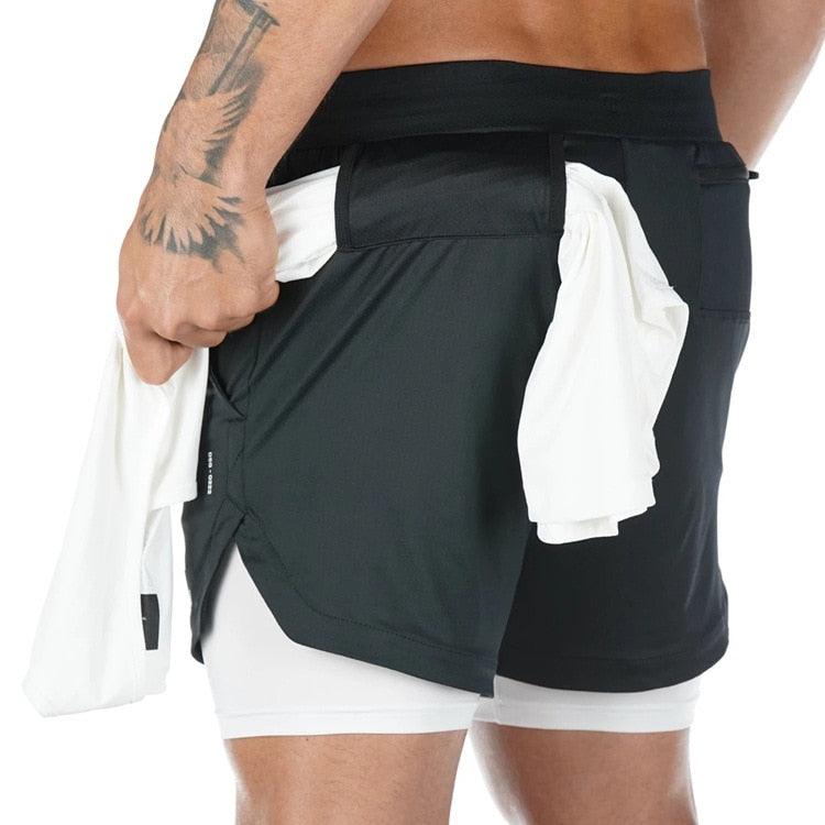 Men’s Camo 2-in-1 Running Shorts Quick Dry Gym Workout Shorts